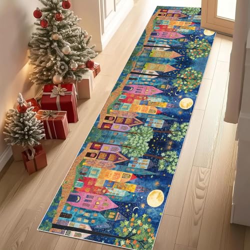 Dyjuaa Märchenstadt Nachtsicht Teppich Läufer Flur 80x300 cm Bunt Häuse Weich Küchenteppich rutschfest Waschbar, Lang Flur Teppiche für Entryway Waschküche Schlafzimmer Wohnzimmer Dyjuaa Märchenstadt Nachtsicht Teppich Läufer Flur 80x300 cm Bunt Häuse Weich Küchenteppich rutschfest Waschbar, Lang Flur Teppiche für Entryway Waschküche Schlafzimmer Wohnzimmer von Dyjuaa
