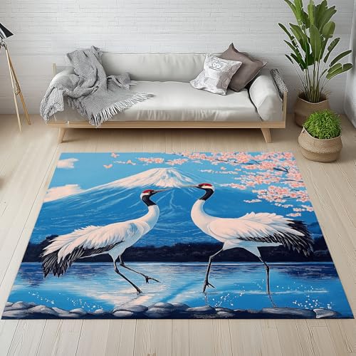 Dyjuaa Mandschurenkranich Kirschblüten Teppich 140x200 cm, Chinesischer Berg Fuji Teppiche Waschbar rutschfest Kurzflor, Carpet Weich für Schlafzimmer, Wohnzimmer, Esszimmer, Kinderzimmer Dyjuaa Mandschurenkranich Kirschblüten Teppich 140x200 cm, Chinesischer Berg Fuji Teppiche Waschbar rutschfest Kurzflor, Carpet Weich für Schlafzimmer, Wohnzimmer, Esszimmer, Kinderzimmer von Dyjuaa