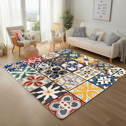 Dyjuaa Marokkanisch Fliesen Spleißen Waschbarer Teppich 200x200 cm, Geometrisch Blumenmuster Teppiche Wohnzimmer Anti Rutsch Große Teppiche Schlafzimmer Weich Kurzflor Carpet Matte Kinderteppich Dyjuaa Marokkanisch Fliesen Spleißen Waschbarer Teppich 200x200 cm, Geometrisch Blumenmuster Teppiche Wohnzimmer Anti Rutsch Große Teppiche Schlafzimmer Weich Kurzflor Carpet Matte Kinderteppich von Dyjuaa
