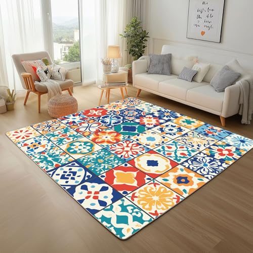 Dyjuaa Marokkanisch Fliesen Teppich 140x200 cm, Bohemian Exotisch Stil Teppiche Waschbar rutschfest Kurzflor, Carpet Weich für Schlafzimmer, Wohnzimmer, Esszimmer, Kinderzimmer Dyjuaa Marokkanisch Fliesen Teppich 140x200 cm, Bohemian Exotisch Stil Teppiche Waschbar rutschfest Kurzflor, Carpet Weich für Schlafzimmer, Wohnzimmer, Esszimmer, Kinderzimmer von Dyjuaa