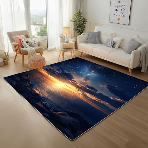 Dyjuaa Meer Sonnenaufgang Teppich Kurzflor 100x150 cm, Meerblick Sternenhimmel Bettvorleger Weich rutschfest Waschbar, Teppiche für Wohnzimmer, Schlafzimmer, Esszimmer, Kinderzimmer Dyjuaa Meer Sonnenaufgang Teppich Kurzflor 100x150 cm, Meerblick Sternenhimmel Bettvorleger Weich rutschfest Waschbar, Teppiche für Wohnzimmer, Schlafzimmer, Esszimmer, Kinderzimmer von Dyjuaa