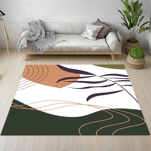 Dyjuaa Mid Century Botanisch Blätter Waschbarer Teppich 200x200 cm, Bohemian Geometrie Teppiche Wohnzimmer Anti Rutsch Große Teppiche Schlafzimmer Weich Kurzflor Carpet Matte Kinderteppich von Dyjuaa