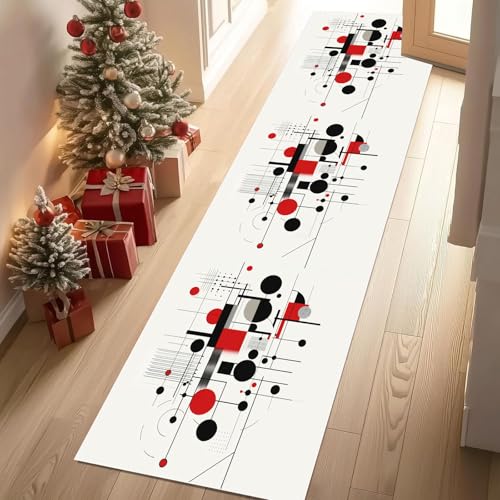 Dyjuaa Modern Abstrakt Minimalistisch Teppichläufer Flur Waschbar 80x180 cm, Geometrie Kreismuster Teppich Läufer rutschfest, Küchenteppich, Kurzflor Flurläufer für Flur, Küche, Eingang, Wohnzimmer von Dyjuaa