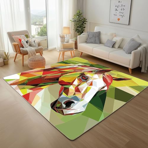 Dyjuaa Modern Bunt Geometrie Teppich 160x230 cm, Pferd Spleißen Tier Carpet Waschbar rutschfest Kurzflor, Teppiche Weich für Schlafzimmer, Wohnzimmer, Esszimmer, Kinderzimmer von Dyjuaa
