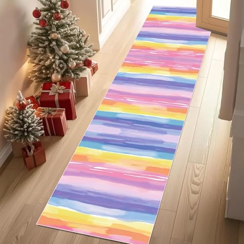 Dyjuaa Modern Streifen Waschbar Läufer Teppich Flur Rainbow Gradient Küchen Teppichläufer 60x120 cm Kurzflor rutschfest Carpet für Fußmatte Schlafzimmer Bettvorleger Waschküche Dyjuaa Modern Streifen Waschbar Läufer Teppich Flur Rainbow Gradient Küchen Teppichläufer 60x120 cm Kurzflor rutschfest Carpet für Fußmatte Schlafzimmer Bettvorleger Waschküche von Dyjuaa