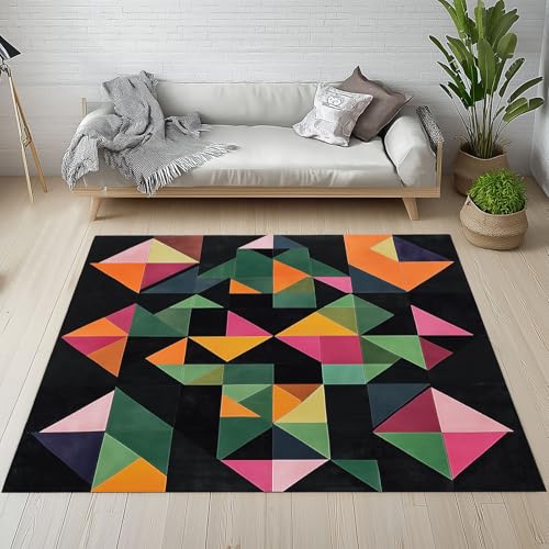 Dyjuaa Moderne Geometrie Teppich 140x200 cm, Bunt Dreieck Teppiche Waschbar rutschfest Kurzflor, Carpet Weich für Schlafzimmer, Wohnzimmer, Esszimmer, Kinderzimmer von Dyjuaa