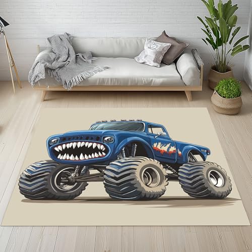 Dyjuaa Monster Traktor Teppich 160x230 cm, Auto Lastwagen LKW Carpet Waschbar rutschfest Kurzflor, Teppiche Weich für Schlafzimmer, Wohnzimmer, Esszimmer, Kinderzimmer von Dyjuaa