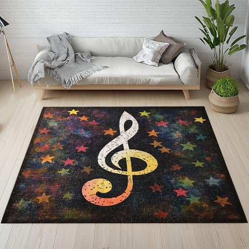 Dyjuaa Musik Musiknoten Teppich 140x200 cm, Fantasy Sternenhimmel Stern Teppiche Waschbar rutschfest Kurzflor, Carpet Weich für Schlafzimmer, Wohnzimmer, Esszimmer, Kinderzimmer von Dyjuaa