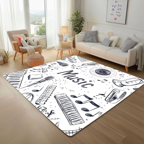 Dyjuaa Musik Thema Teppich 140x200 cm, Mikrofon Klaviertasten Teppiche Waschbar rutschfest Kurzflor, Carpet Weich für Schlafzimmer, Wohnzimmer, Esszimmer, Kinderzimmer Dyjuaa Musik Thema Teppich 140x200 cm, Mikrofon Klaviertasten Teppiche Waschbar rutschfest Kurzflor, Carpet Weich für Schlafzimmer, Wohnzimmer, Esszimmer, Kinderzimmer von Dyjuaa