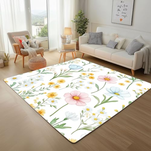 Dyjuaa Natur Blumenmuster Waschbarer Teppich 200x280 cm, Frühling Pastoral Blumen Carpet Wohnzimmer Anti Rutsch Große Teppiche Schlafzimmer Weich Kurzflor Teppiche Matte Kinderteppich Dyjuaa Natur Blumenmuster Waschbarer Teppich 200x280 cm, Frühling Pastoral Blumen Carpet Wohnzimmer Anti Rutsch Große Teppiche Schlafzimmer Weich Kurzflor Teppiche Matte Kinderteppich von Dyjuaa