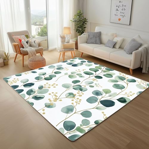 Dyjuaa Natur Eukalyptus Blätter Teppich 160x230 cm, Aquarell Laub Pflanzen Carpet Waschbar rutschfest Kurzflor, Teppiche Weich für Schlafzimmer, Wohnzimmer, Esszimmer, Kinderzimmer Dyjuaa Natur Eukalyptus Blätter Teppich 160x230 cm, Aquarell Laub Pflanzen Carpet Waschbar rutschfest Kurzflor, Teppiche Weich für Schlafzimmer, Wohnzimmer, Esszimmer, Kinderzimmer von Dyjuaa