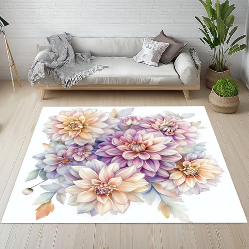 Dyjuaa Natur Frisch Dahlien Waschbarer Teppich 200x280 cm, Blumen Aesthetic Carpet Wohnzimmer Anti Rutsch Große Teppiche Schlafzimmer Weich Kurzflor Teppiche Matte Kinderteppich von Dyjuaa