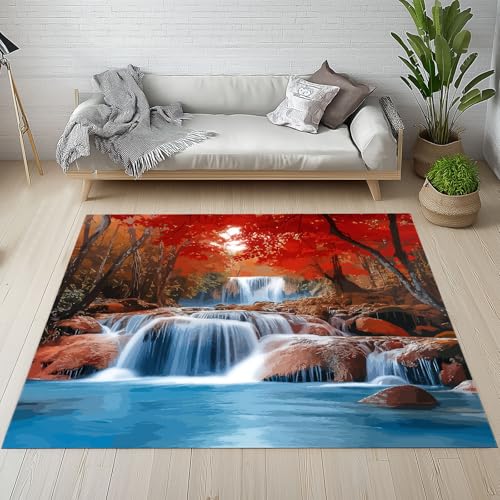 Dyjuaa Natur Landschaft Teppich 140x200 cm, Herbst Wald Wasserfäll Teppiche Waschbar rutschfest Kurzflor, Carpet Weich für Schlafzimmer, Wohnzimmer, Esszimmer, Kinderzimmer Dyjuaa Natur Landschaft Teppich 140x200 cm, Herbst Wald Wasserfäll Teppiche Waschbar rutschfest Kurzflor, Carpet Weich für Schlafzimmer, Wohnzimmer, Esszimmer, Kinderzimmer von Dyjuaa
