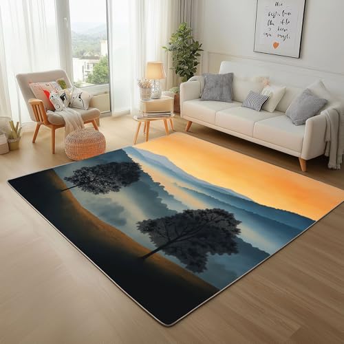 Dyjuaa Natur Landschaft Teppich Wohnzimmer 80x150 cm, Bäume Gebirge Carpet Weich Kurzflor Waschbar, Teppiche rutschfeste für Schlafzimmer, Esszimmer, Kinderzimmer, Küche Dyjuaa Natur Landschaft Teppich Wohnzimmer 80x150 cm, Bäume Gebirge Carpet Weich Kurzflor Waschbar, Teppiche rutschfeste für Schlafzimmer, Esszimmer, Kinderzimmer, Küche von Dyjuaa