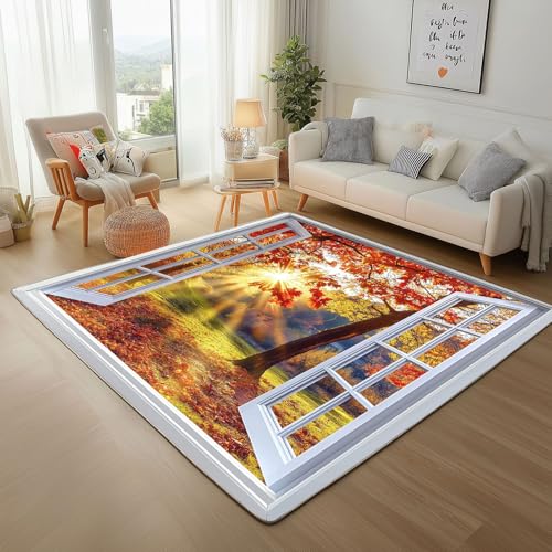 Dyjuaa Natur Landschaft Waschbarer Teppich 200x280 cm, Herbstwald Carpet Wohnzimmer Anti Rutsch Große Teppiche Schlafzimmer Weich Kurzflor Teppiche Matte Kinderteppich von Dyjuaa