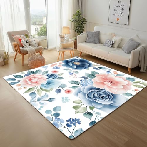 Dyjuaa Natur Pastoral Blumen Teppich Wohnzimmer 80x150 cm, Aquarell Blumenmuster Carpet Weich Kurzflor Waschbar, Teppiche rutschfeste für Schlafzimmer, Esszimmer, Kinderzimmer, Küche Dyjuaa Natur Pastoral Blumen Teppich Wohnzimmer 80x150 cm, Aquarell Blumenmuster Carpet Weich Kurzflor Waschbar, Teppiche rutschfeste für Schlafzimmer, Esszimmer, Kinderzimmer, Küche von Dyjuaa