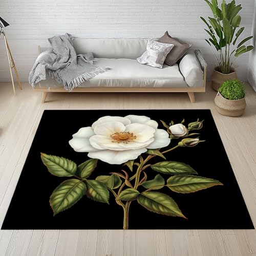 Dyjuaa Natur Pflanzen Blumen Waschbarer Teppich 200x280 cm, Elegant Blüten Carpet Wohnzimmer Anti Rutsch Große Teppiche Schlafzimmer Weich Kurzflor Teppiche Matte Kinderteppich von Dyjuaa