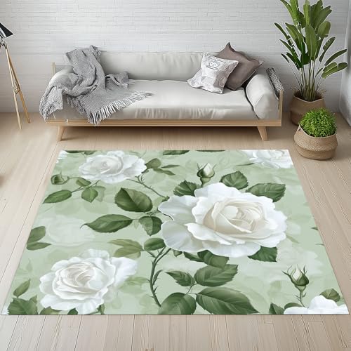 Dyjuaa Natur Rose Blumen Waschbarer Teppich 200x280 cm, Romantisch Idyllische Carpet Wohnzimmer Anti Rutsch Große Teppiche Schlafzimmer Weich Kurzflor Teppiche Matte Kinderteppich Dyjuaa Natur Rose Blumen Waschbarer Teppich 200x280 cm, Romantisch Idyllische Carpet Wohnzimmer Anti Rutsch Große Teppiche Schlafzimmer Weich Kurzflor Teppiche Matte Kinderteppich von Dyjuaa