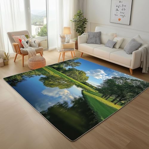 Dyjuaa Natur Scenery Teppich 160x230 cm, Grün Bäume Wiese Fluss Carpet Waschbar rutschfest Kurzflor, Teppiche Weich für Schlafzimmer, Wohnzimmer, Esszimmer, Kinderzimmer Dyjuaa Natur Scenery Teppich 160x230 cm, Grün Bäume Wiese Fluss Carpet Waschbar rutschfest Kurzflor, Teppiche Weich für Schlafzimmer, Wohnzimmer, Esszimmer, Kinderzimmer von Dyjuaa