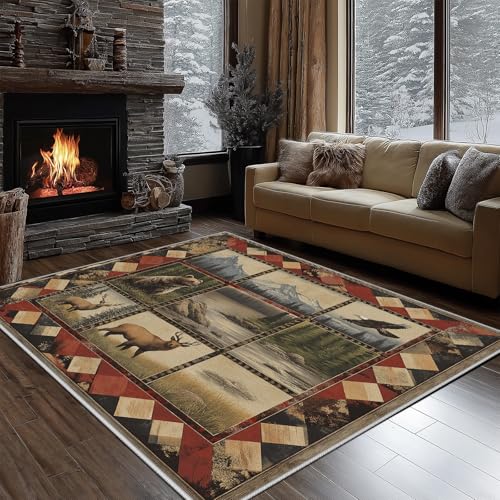 Dyjuaa Natur Wald Landschaft Waschbarer Teppich 200x280 cm, Hirsch Braunbär Gebirge Fluss Carpet Wohnzimmer Anti Rutsch Große Teppiche Schlafzimmer Weich Kurzflor Teppiche Matte Kinderteppich Dyjuaa Natur Wald Landschaft Waschbarer Teppich 200x280 cm, Hirsch Braunbär Gebirge Fluss Carpet Wohnzimmer Anti Rutsch Große Teppiche Schlafzimmer Weich Kurzflor Teppiche Matte Kinderteppich von Dyjuaa