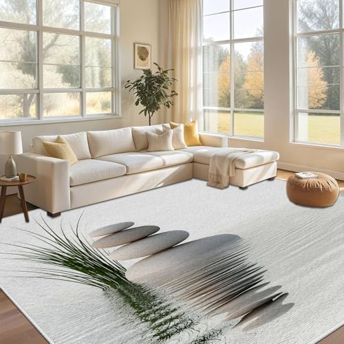 Dyjuaa Natur Zen Waschbarer Teppich 200x280 cm, Steine Kopfsteinpflaster Gras Carpet Wohnzimmer Anti Rutsch Große Teppiche Schlafzimmer Weich Kurzflor Teppiche Matte Kinderteppich von Dyjuaa