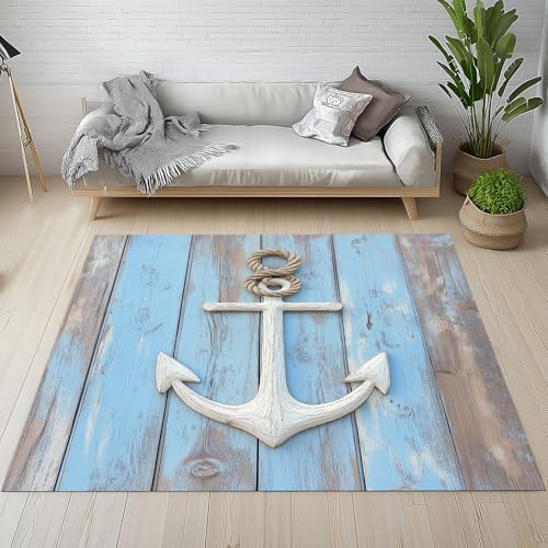 Dyjuaa Nautischer Anker Waschbarer Teppich 200x200 cm, Holz Optik Teppiche Wohnzimmer Anti Rutsch Große Teppiche Schlafzimmer Weich Kurzflor Carpet Matte Kinderteppich Dyjuaa Nautischer Anker Waschbarer Teppich 200x200 cm, Holz Optik Teppiche Wohnzimmer Anti Rutsch Große Teppiche Schlafzimmer Weich Kurzflor Carpet Matte Kinderteppich von Dyjuaa