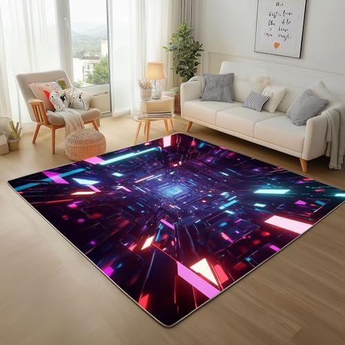 Dyjuaa Neon Tunnel Teppich 160x230 cm, Futuristisch Sinn Für Technik Carpet Waschbar rutschfest Kurzflor, Teppiche Weich für Schlafzimmer, Wohnzimmer, Esszimmer, Kinderzimmer von Dyjuaa