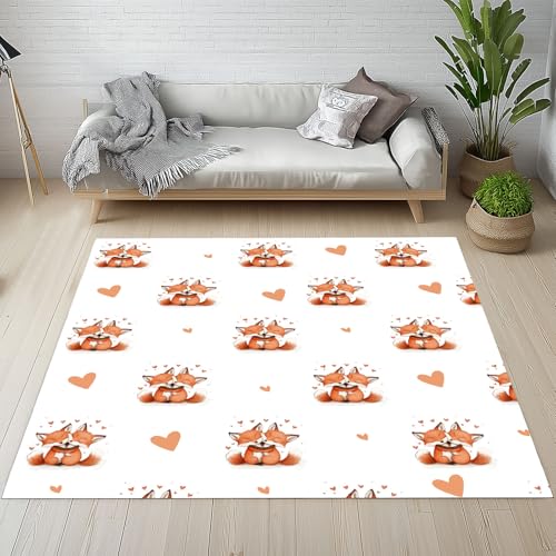 Dyjuaa Nette Karikatur Fuchs Teppich Kurzflor 120x160 cm, Kawaii Tiere Herzmuster Bettvorleger Weich rutschfest Waschbar, Carpet für Wohnzimmer, Schlafzimmer, Esszimmer, Kinderzimmer Dyjuaa Nette Karikatur Fuchs Teppich Kurzflor 120x160 cm, Kawaii Tiere Herzmuster Bettvorleger Weich rutschfest Waschbar, Carpet für Wohnzimmer, Schlafzimmer, Esszimmer, Kinderzimmer von Dyjuaa