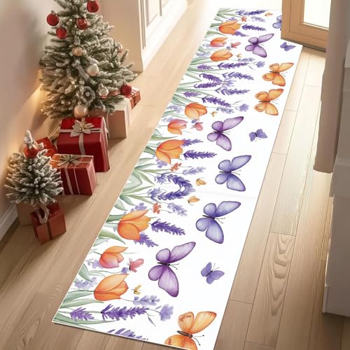 Dyjuaa Pastoral Blumen Schmetterling Waschbar Läufer Teppich Flur Aquarell Tulpen Lavendel Küchen Teppichläufer 60x120 cm Kurzflor rutschfest Carpet für Fußmatte Schlafzimmer Bettvorleger Waschküche Dyjuaa Pastoral Blumen Schmetterling Waschbar Läufer Teppich Flur Aquarell Tulpen Lavendel Küchen Teppichläufer 60x120 cm Kurzflor rutschfest Carpet für Fußmatte Schlafzimmer Bettvorleger Waschküche von Dyjuaa