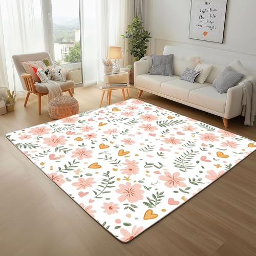 Dyjuaa Pastoral Blumen Waschbarer Teppich 200x200 cm, Rosa Blumenmuster Teppiche Wohnzimmer Anti Rutsch Große Teppiche Schlafzimmer Weich Kurzflor Carpet Matte Kinderteppich Dyjuaa Pastoral Blumen Waschbarer Teppich 200x200 cm, Rosa Blumenmuster Teppiche Wohnzimmer Anti Rutsch Große Teppiche Schlafzimmer Weich Kurzflor Carpet Matte Kinderteppich von Dyjuaa