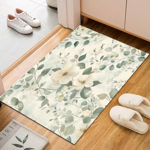 Dyjuaa Pastoral Blumenmuster Fußmatte Schmutzfangmatte 60x90cm, Frühling Idyllische Garten Teppich Antirutsch Waschbar, Teppich Kurzflor für Hund, Eingang, Haustür, Balkon, Küche, Flur von Dyjuaa