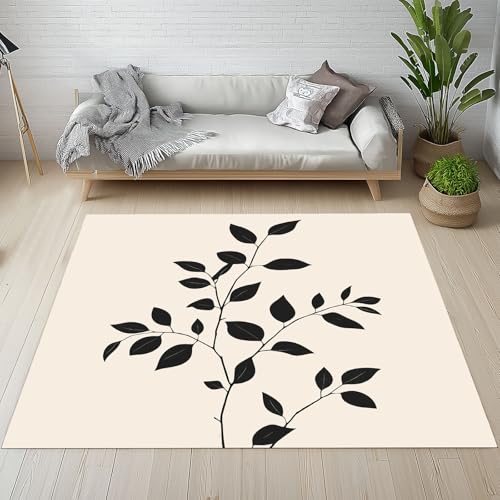 Dyjuaa Pflanzen Blätter Waschbarer Teppich 200x280 cm, Natur Minimalistisch Carpet Wohnzimmer Anti Rutsch Große Teppiche Schlafzimmer Weich Kurzflor Teppiche Matte Kinderteppich von Dyjuaa