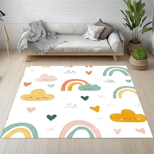 Dyjuaa Regenbogen Wolken Teppich Kurzflor Waschbar Kinderzimmer, Karikatur Handgemalt Carpet Weich Antirutsch 120 x 170 cm, Teppiche für Wohnzimmer Schlafzimmer, Jugendzimmer Dyjuaa Regenbogen Wolken Teppich Kurzflor Waschbar Kinderzimmer, Karikatur Handgemalt Carpet Weich Antirutsch 120 x 170 cm, Teppiche für Wohnzimmer Schlafzimmer, Jugendzimmer von Dyjuaa