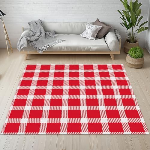 Dyjuaa Rot Plaid Waschbarer Teppich 200x280 cm, Geometrie Kariert Gitter Carpet Wohnzimmer Anti Rutsch Große Teppiche Schlafzimmer Weich Kurzflor Teppiche Matte Kinderteppich Dyjuaa Rot Plaid Waschbarer Teppich 200x280 cm, Geometrie Kariert Gitter Carpet Wohnzimmer Anti Rutsch Große Teppiche Schlafzimmer Weich Kurzflor Teppiche Matte Kinderteppich von Dyjuaa