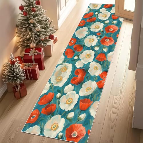 Dyjuaa Rot Weiß Mohnblume Waschbar Läufer Teppich Flur Frühling Idyllische Blüten Küchen Teppichläufer 60x120 cm Kurzflor rutschfest Carpet für Fußmatte Schlafzimmer Bettvorleger Waschküche Dyjuaa Rot Weiß Mohnblume Waschbar Läufer Teppich Flur Frühling Idyllische Blüten Küchen Teppichläufer 60x120 cm Kurzflor rutschfest Carpet für Fußmatte Schlafzimmer Bettvorleger Waschküche von Dyjuaa
