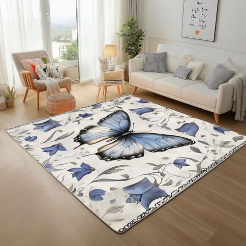Dyjuaa Schmetterling Blumen Teppich 160x230 cm, Elegant Romantisch Carpet Waschbar rutschfest Kurzflor, Teppiche Weich für Schlafzimmer, Wohnzimmer, Esszimmer, Kinderzimmer Dyjuaa Schmetterling Blumen Teppich 160x230 cm, Elegant Romantisch Carpet Waschbar rutschfest Kurzflor, Teppiche Weich für Schlafzimmer, Wohnzimmer, Esszimmer, Kinderzimmer von Dyjuaa