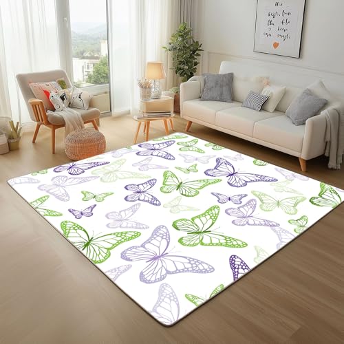 Dyjuaa Schmetterling Druck Waschbarer Teppich 200x200 cm, Natur Moderne Teppiche Wohnzimmer Anti Rutsch Große Teppiche Schlafzimmer Weich Kurzflor Carpet Matte Kinderteppich von Dyjuaa