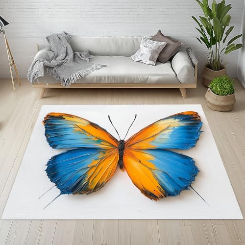 Dyjuaa Schmetterling Muster Teppich 160x230 cm, Ölgemälde Pinselstrichen Carpet Waschbar rutschfest Kurzflor, Teppiche Weich für Schlafzimmer, Wohnzimmer, Esszimmer, Kinderzimmer Dyjuaa Schmetterling Muster Teppich 160x230 cm, Ölgemälde Pinselstrichen Carpet Waschbar rutschfest Kurzflor, Teppiche Weich für Schlafzimmer, Wohnzimmer, Esszimmer, Kinderzimmer von Dyjuaa