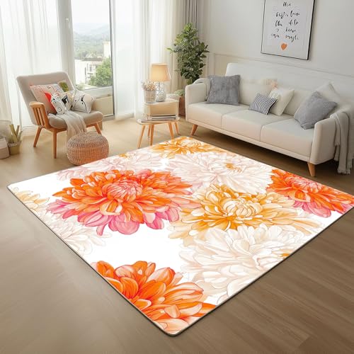 Dyjuaa Schönheit Chrysantheme Teppich 160x230 cm, Aquarell Blumen Thema Carpet Waschbar rutschfest Kurzflor, Teppiche Weich für Schlafzimmer, Wohnzimmer, Esszimmer, Kinderzimmer von Dyjuaa