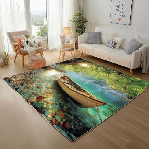 Dyjuaa Seen Boot Waschbarer Teppich 200x200 cm, Natur Wald Scenery Teppiche Wohnzimmer Anti Rutsch Große Teppiche Schlafzimmer Weich Kurzflor Carpet Matte Kinderteppich Dyjuaa Seen Boot Waschbarer Teppich 200x200 cm, Natur Wald Scenery Teppiche Wohnzimmer Anti Rutsch Große Teppiche Schlafzimmer Weich Kurzflor Carpet Matte Kinderteppich von Dyjuaa