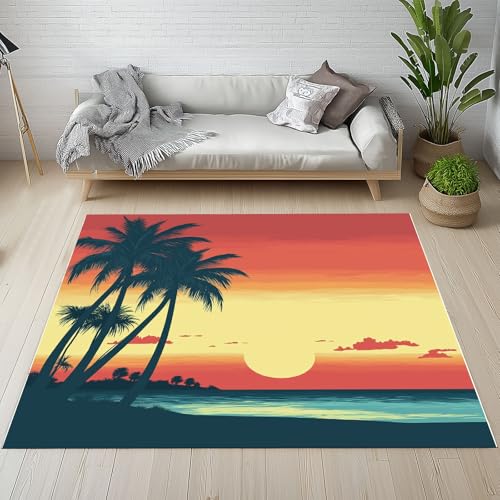 Dyjuaa Sonnenuntergang Meerblick Teppich Kurzflor Waschbar Kinderzimmer, Palmen Küste Scenery Carpet Weich Antirutsch 120 x 170 cm, Teppiche für Wohnzimmer Schlafzimmer, Jugendzimmer Dyjuaa Sonnenuntergang Meerblick Teppich Kurzflor Waschbar Kinderzimmer, Palmen Küste Scenery Carpet Weich Antirutsch 120 x 170 cm, Teppiche für Wohnzimmer Schlafzimmer, Jugendzimmer von Dyjuaa