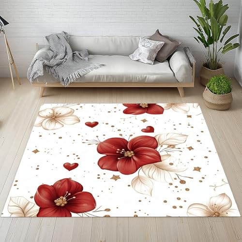 Dyjuaa Süße Romantisch Blumenmuster Teppich Kurzflor Waschbar Kinderzimmer, Herzmuster Stern Carpet Weich Antirutsch 120 x 170 cm, Teppiche für Wohnzimmer Schlafzimmer, Jugendzimmer Dyjuaa Süße Romantisch Blumenmuster Teppich Kurzflor Waschbar Kinderzimmer, Herzmuster Stern Carpet Weich Antirutsch 120 x 170 cm, Teppiche für Wohnzimmer Schlafzimmer, Jugendzimmer von Dyjuaa