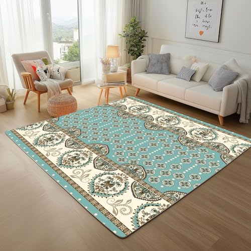 Dyjuaa Traditionell Ethnischer Stil Waschbarer Teppich 200x280 cm, Vintage Kreismuster Carpet Wohnzimmer Anti Rutsch Große Teppiche Schlafzimmer Weich Kurzflor Teppiche Matte Kinderteppich von Dyjuaa
