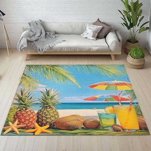 Dyjuaa Tropical Ananas Teppich 140x200 cm, Hawaiian Strand Teppiche Waschbar rutschfest Kurzflor, Carpet Weich für Schlafzimmer, Wohnzimmer, Esszimmer, Kinderzimmer Dyjuaa Tropical Ananas Teppich 140x200 cm, Hawaiian Strand Teppiche Waschbar rutschfest Kurzflor, Carpet Weich für Schlafzimmer, Wohnzimmer, Esszimmer, Kinderzimmer von Dyjuaa