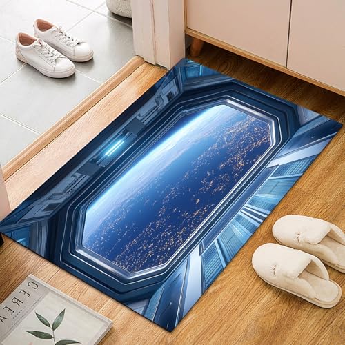 Dyjuaa Universum Raumkapsel Fußmatte Schmutzfangmatte 60x90cm, Erde Planet Teppich Antirutsch Waschbar, Teppich Kurzflor für Hund, Eingang, Haustür, Balkon, Küche, Flur von Dyjuaa