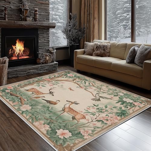 Dyjuaa Vintage Chinesischer Stil Pastoral Teppich 160x230 cm, Kitz Blumen Carpet Waschbar rutschfest Kurzflor, Teppiche Weich für Schlafzimmer, Wohnzimmer, Esszimmer, Kinderzimmer Dyjuaa Vintage Chinesischer Stil Pastoral Teppich 160x230 cm, Kitz Blumen Carpet Waschbar rutschfest Kurzflor, Teppiche Weich für Schlafzimmer, Wohnzimmer, Esszimmer, Kinderzimmer von Dyjuaa