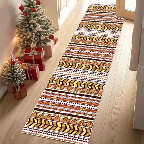 Dyjuaa Vintage Ethnischer Geometrisch Teppich Läufer Flur 80x250 cm Bohemian Geometrie Weich Küchenteppich rutschfest Waschbar, Lang Flur Teppiche für Entryway Waschküche Schlafzimmer Wohnzimmer von Dyjuaa