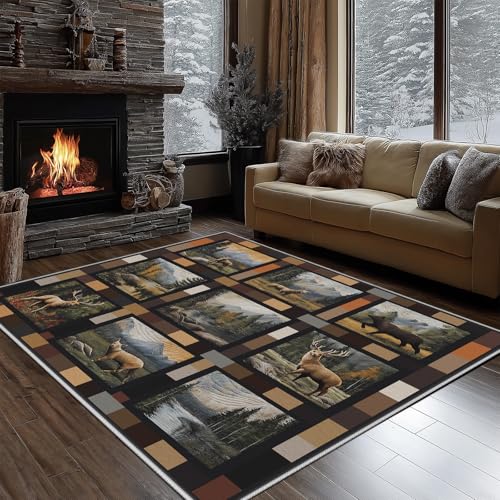 Dyjuaa Vintage Patchwork Landhütte Fußmatte Schmutzfangmatte 60x90cm, Hirsch Gebirge Wald Fluss Teppich Antirutsch Waschbar, Teppich Kurzflor für Hund, Eingang, Haustür, Balkon, Küche, Flur Dyjuaa Vintage Patchwork Landhütte Fußmatte Schmutzfangmatte 60x90cm, Hirsch Gebirge Wald Fluss Teppich Antirutsch Waschbar, Teppich Kurzflor für Hund, Eingang, Haustür, Balkon, Küche, Flur von Dyjuaa