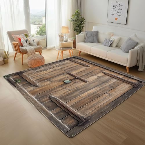 Dyjuaa Vintage Scheunentor Teppich Kurzflor 100x150 cm, Rustikale Holztür Bettvorleger Weich rutschfest Waschbar, Teppiche für Wohnzimmer, Schlafzimmer, Esszimmer, Kinderzimmer Dyjuaa Vintage Scheunentor Teppich Kurzflor 100x150 cm, Rustikale Holztür Bettvorleger Weich rutschfest Waschbar, Teppiche für Wohnzimmer, Schlafzimmer, Esszimmer, Kinderzimmer von Dyjuaa