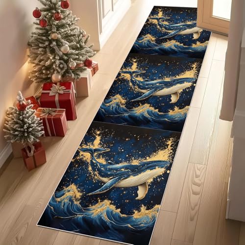 Dyjuaa Wal Marine Leben Teppich Läufer Flur 80x250 cm Meer Welle Weich Küchenteppich rutschfest Waschbar, Lang Flur Teppiche für Entryway Waschküche Schlafzimmer Wohnzimmer von Dyjuaa
